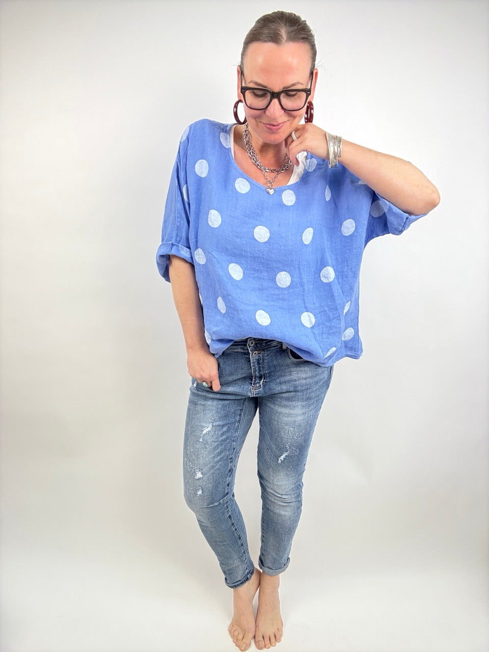 Shirt Leinen Lina Polka Hellblau