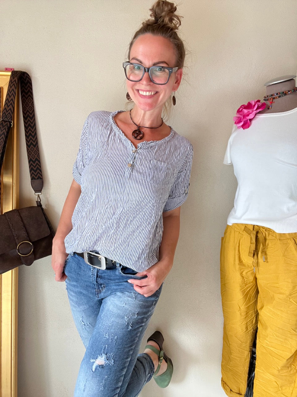 Shirt Knopfsache Hellblau Weiß