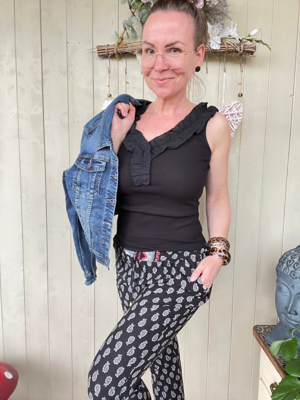 Top Evita Creme Schwarz