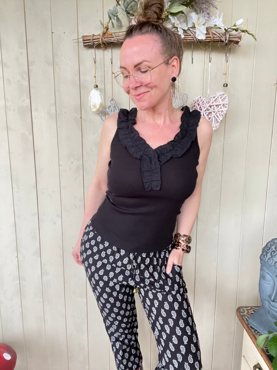 Top Evita Creme Schwarz