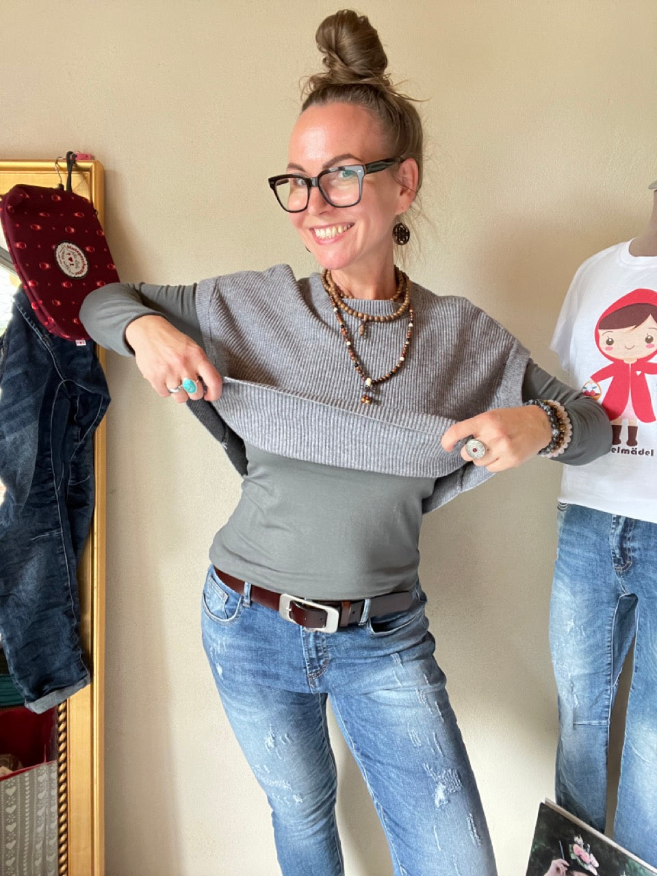 Langarmshirt Basic Freude Grau