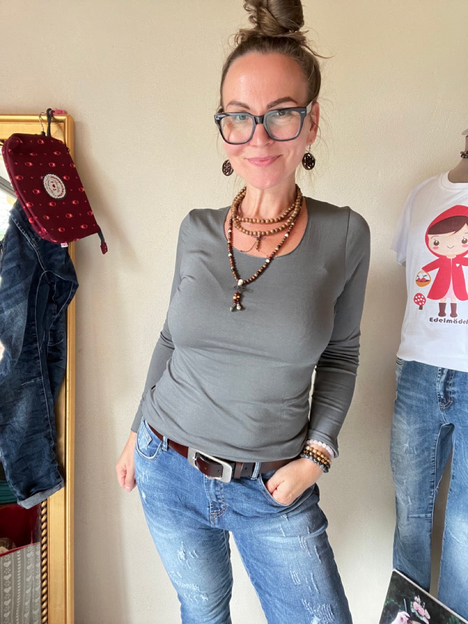 Langarmshirt Basic Freude Grau