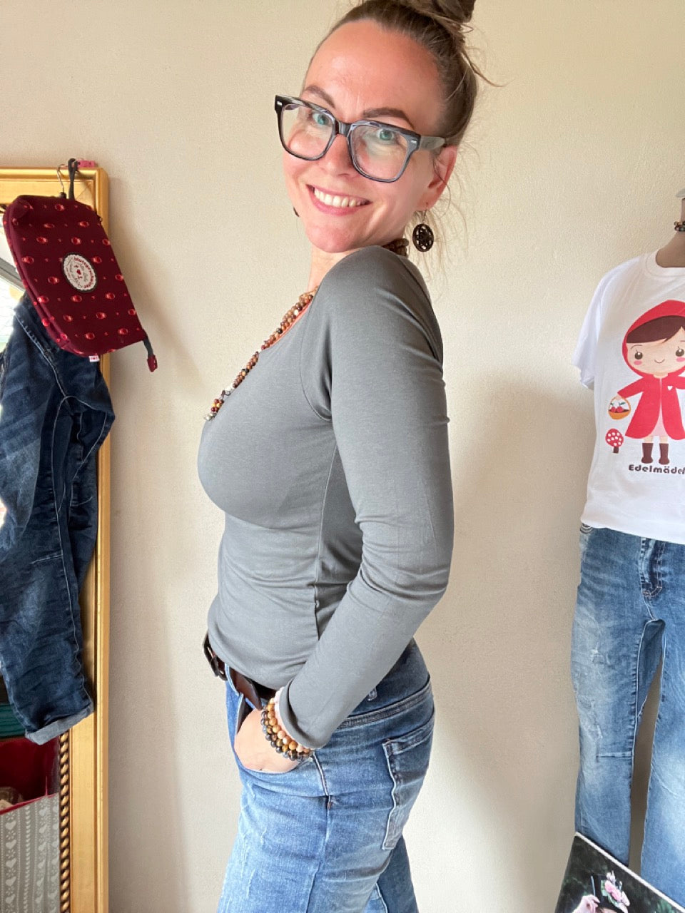 Langarmshirt Basic Freude Grau