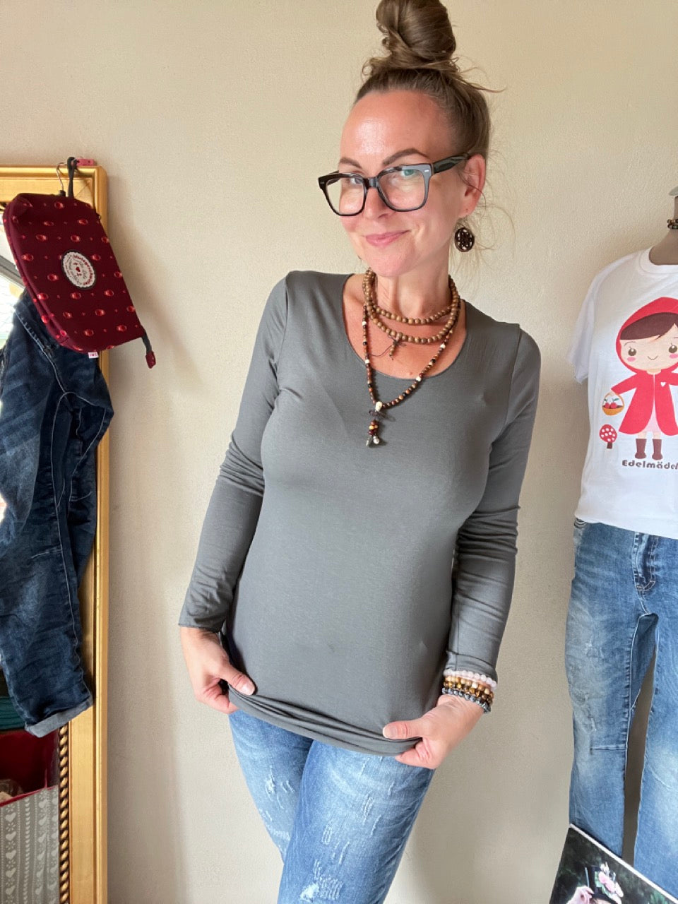 Langarmshirt Basic Freude Grau