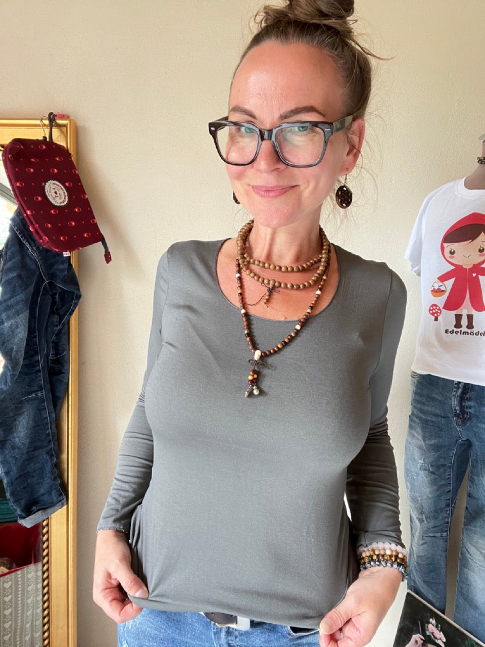 Langarmshirt Basic Freude Grau