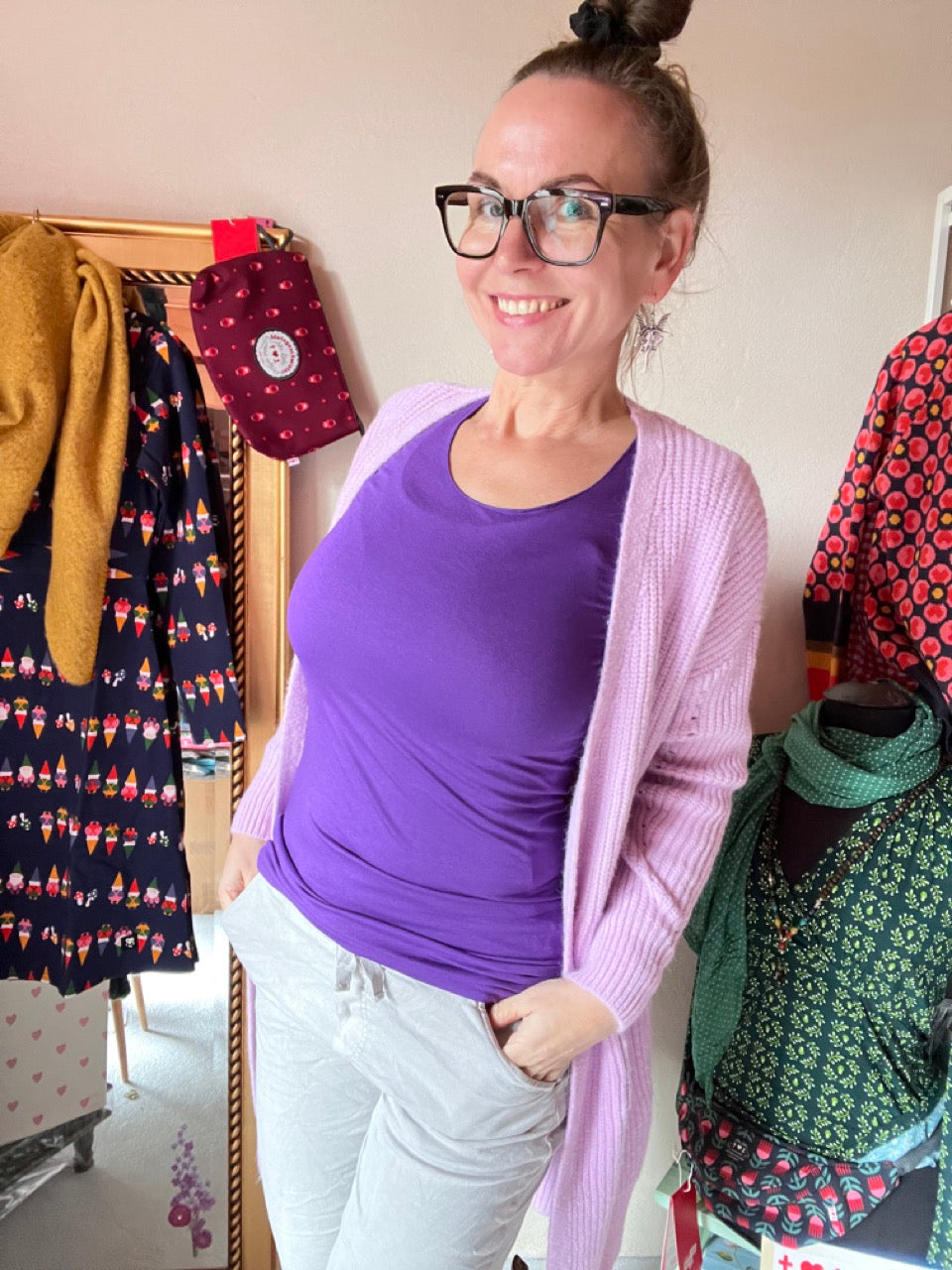 Langarmshirt Basic Freude Violett