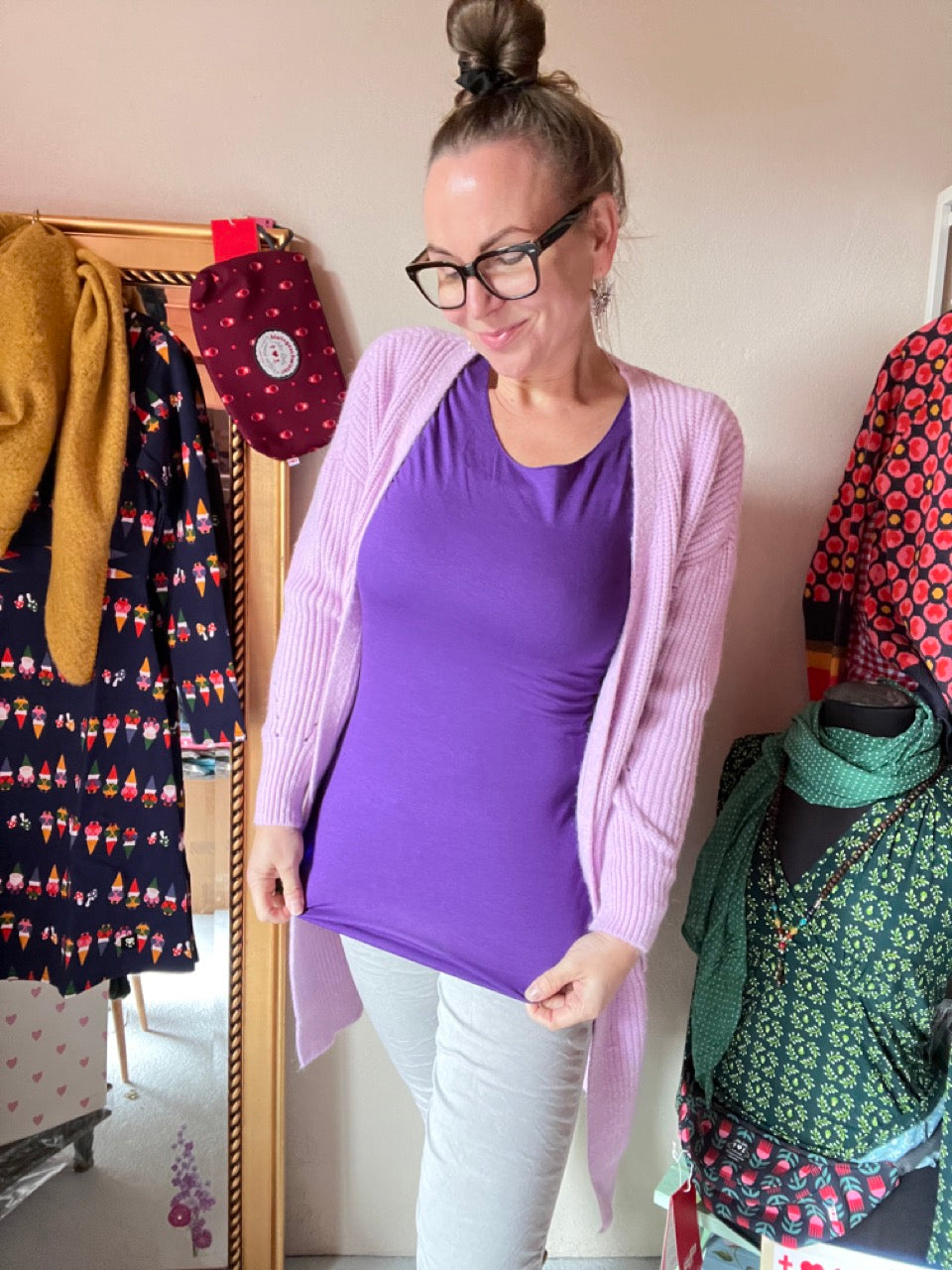Langarmshirt Basic Freude Violett