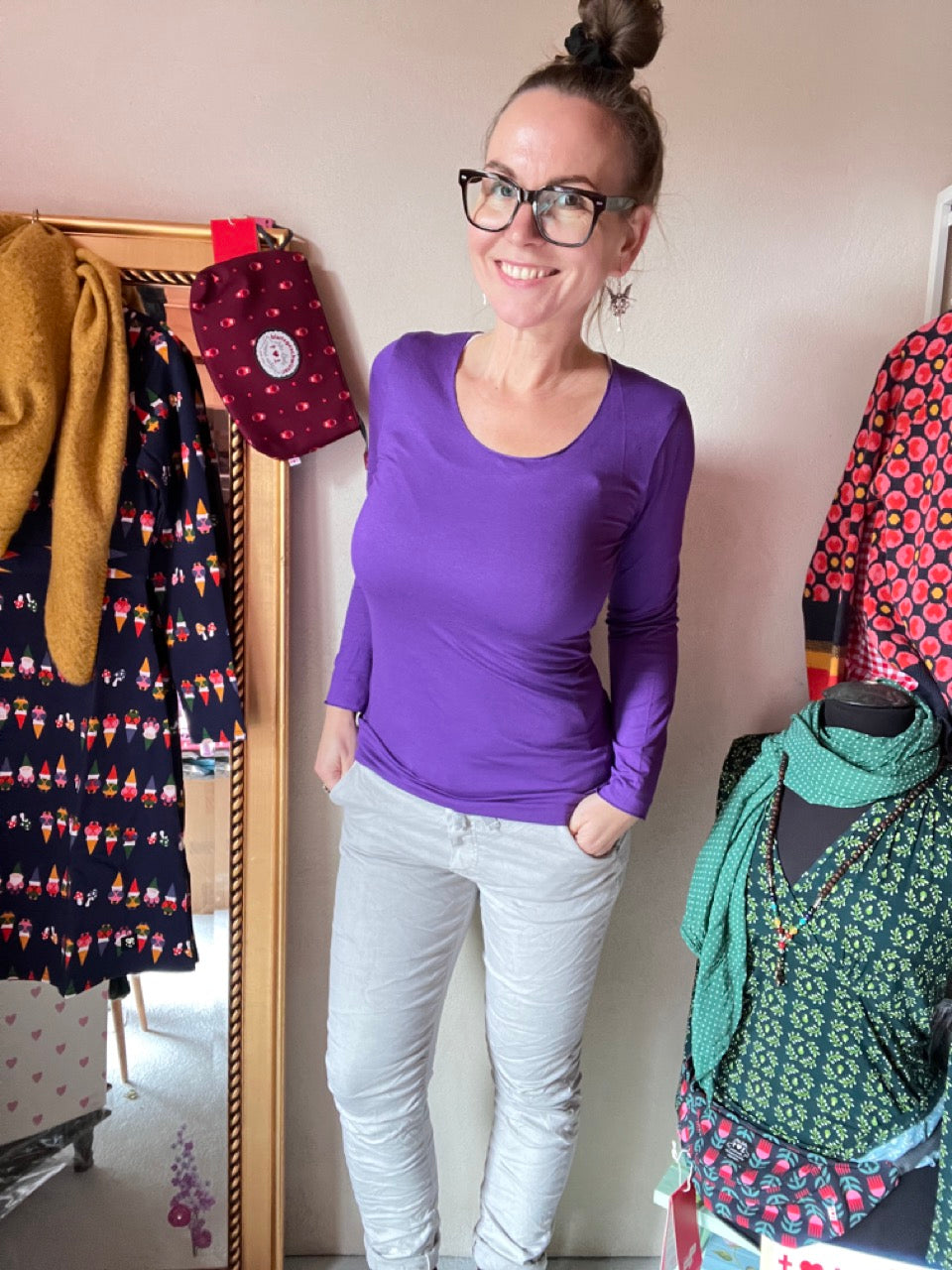 Langarmshirt Basic Freude Violett