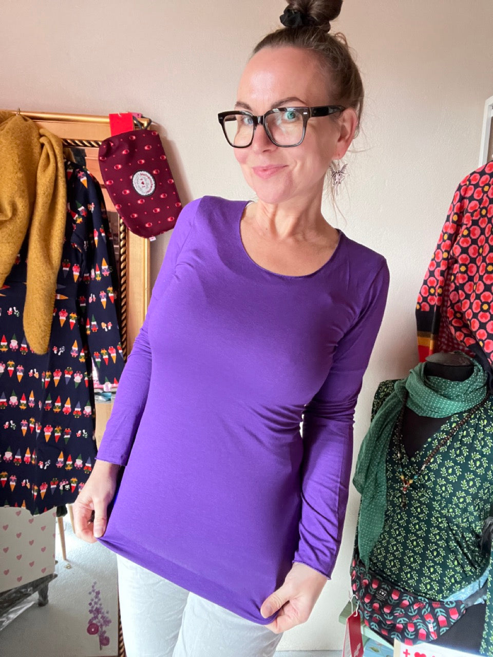 Langarmshirt Basic Freude Violett