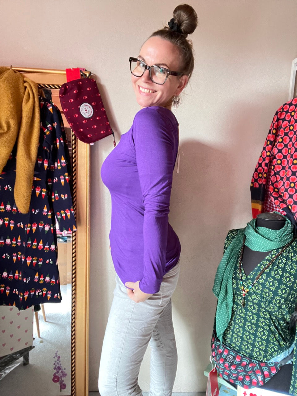 Langarmshirt Basic Freude Violett