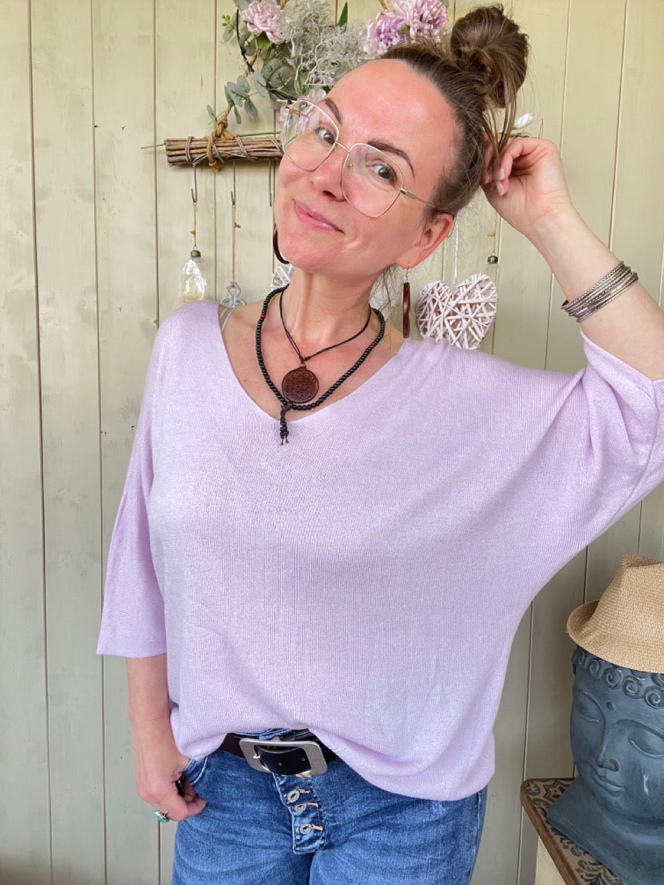 Shirt Leicht Verstrickt Lavendel