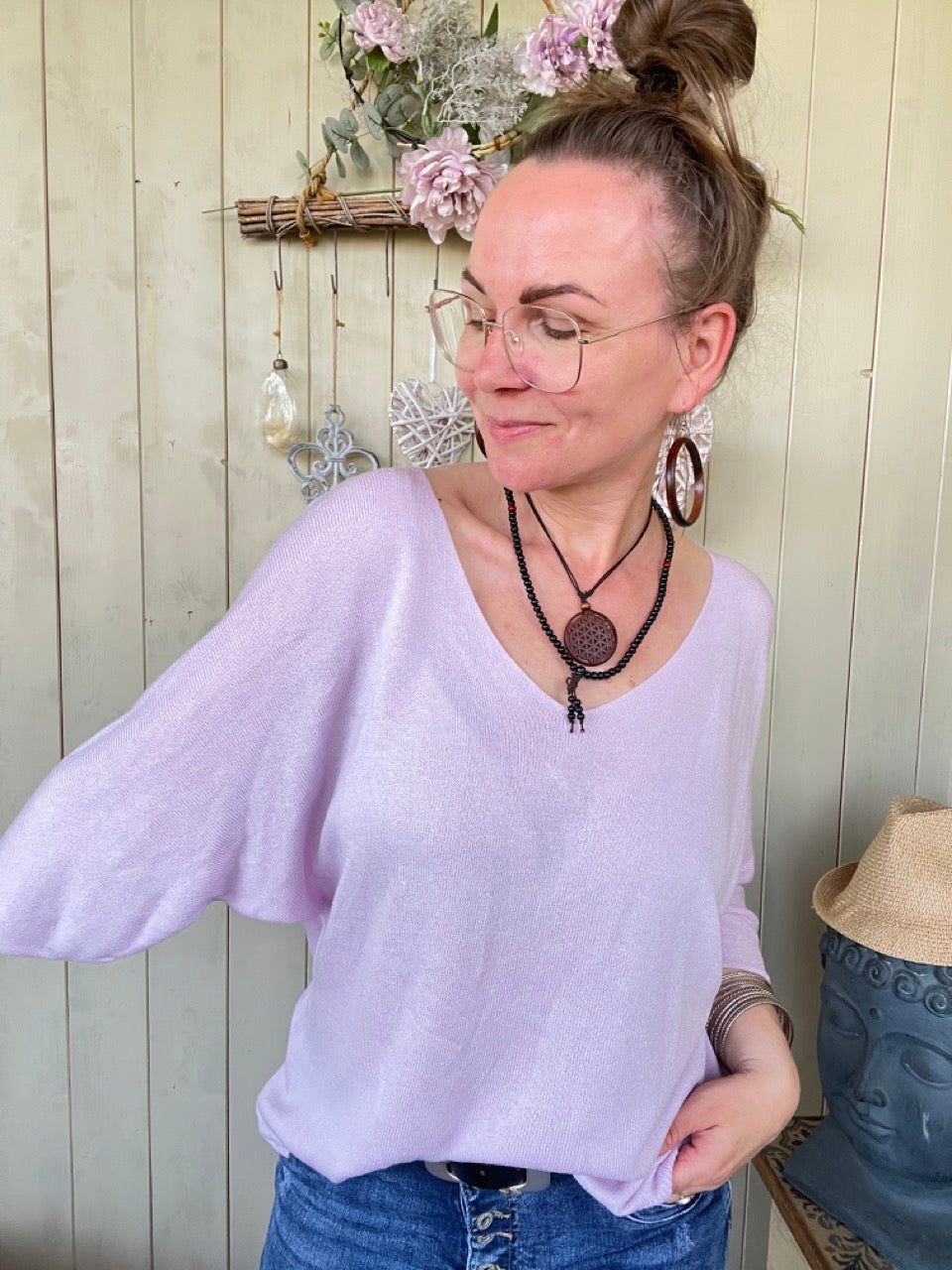 Shirt Leicht Verstrickt Lavendel