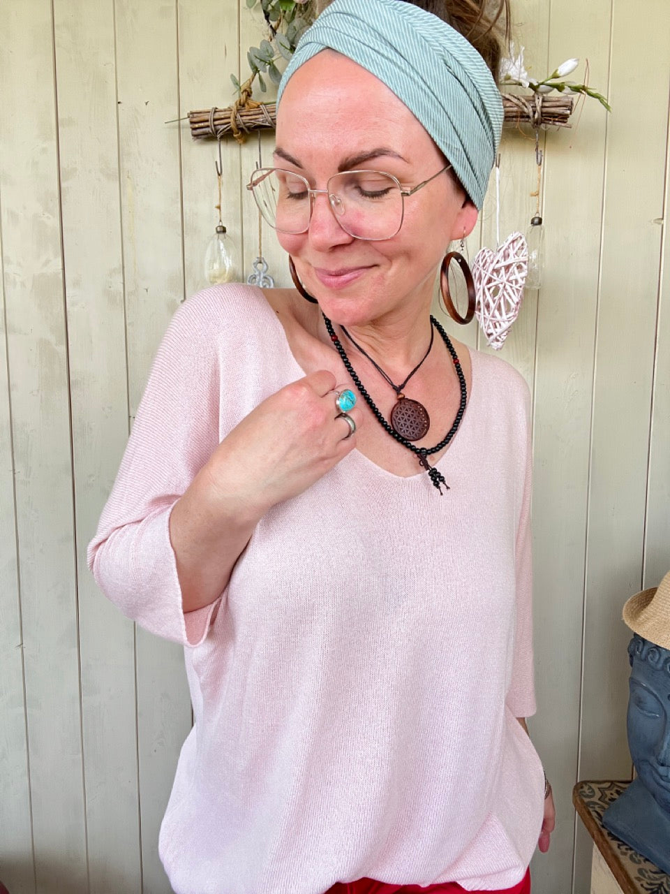 Shirt Leicht Verstrickt Puder Rosa