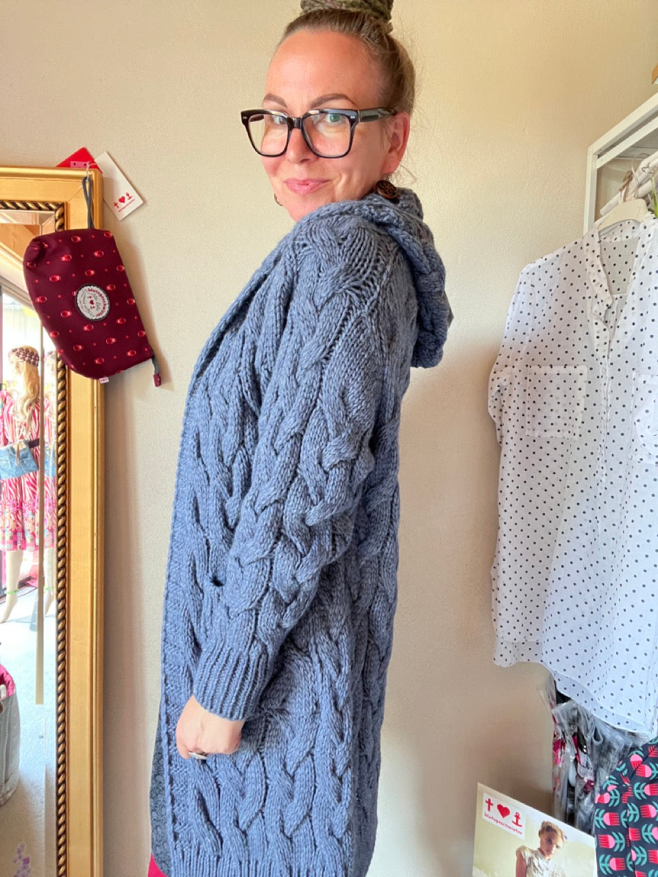 Strickmantel Miss Lucky Jeansblau