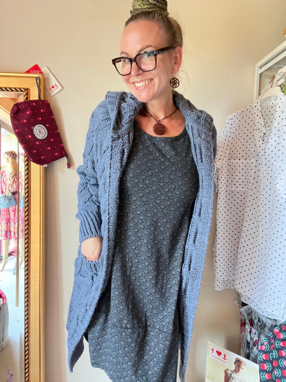 Strickmantel Miss Lucky Jeansblau