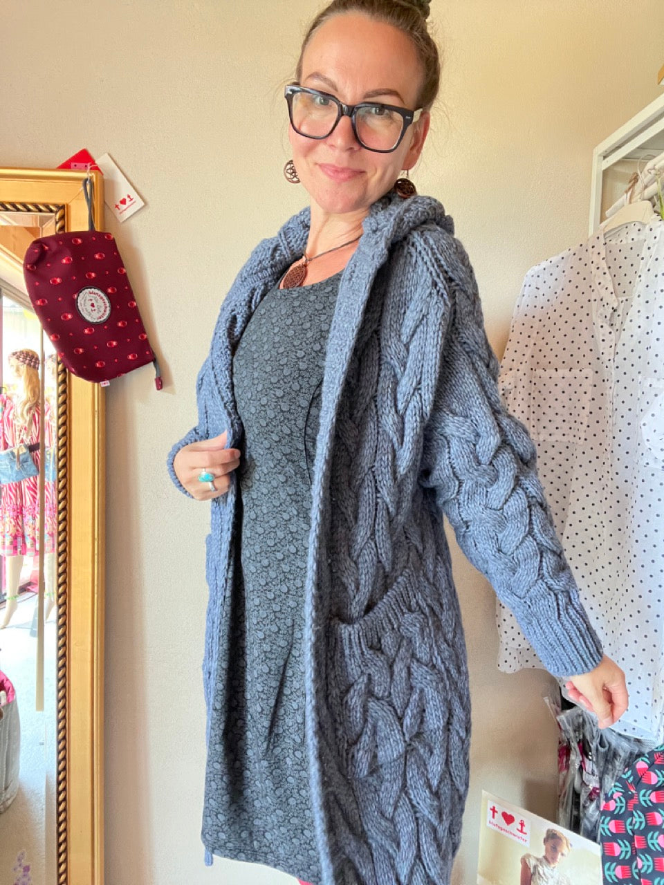 Strickmantel Miss Lucky Jeansblau