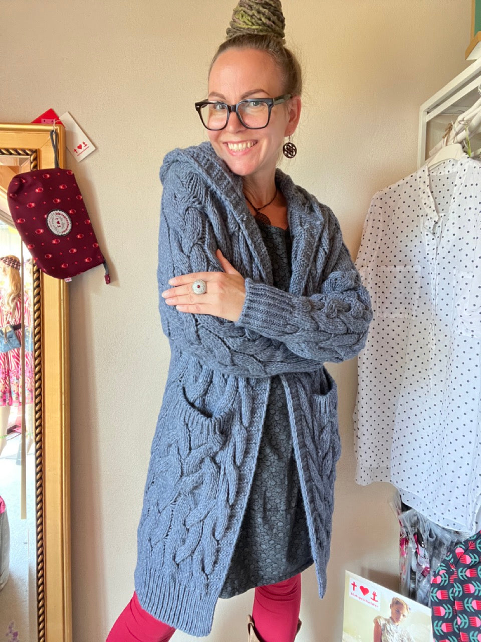Strickmantel Miss Lucky Jeansblau