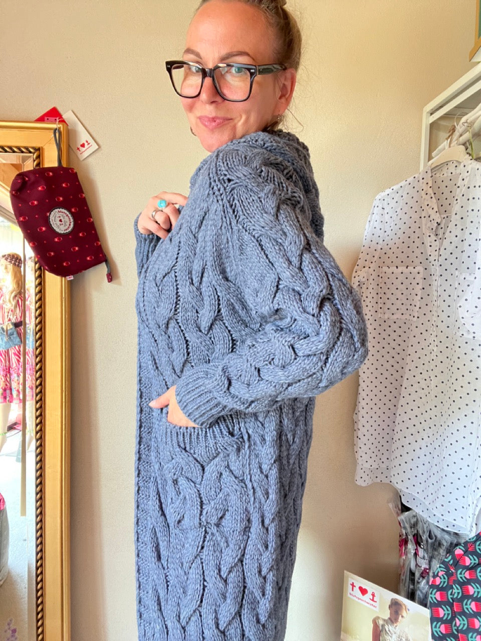 Strickmantel Miss Lucky Jeansblau