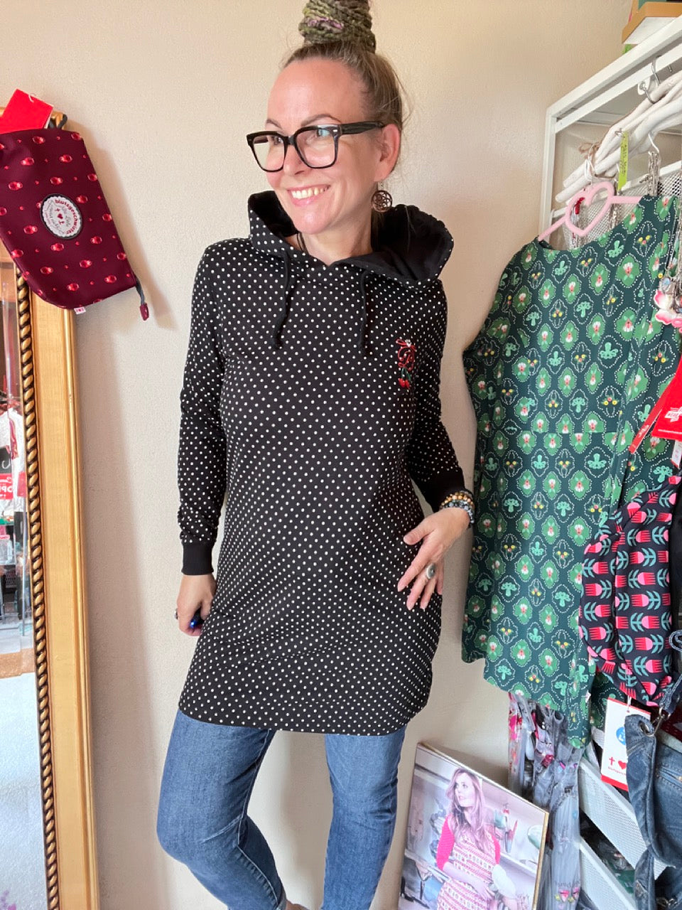 Sweat Kleid Dotties Schwarz