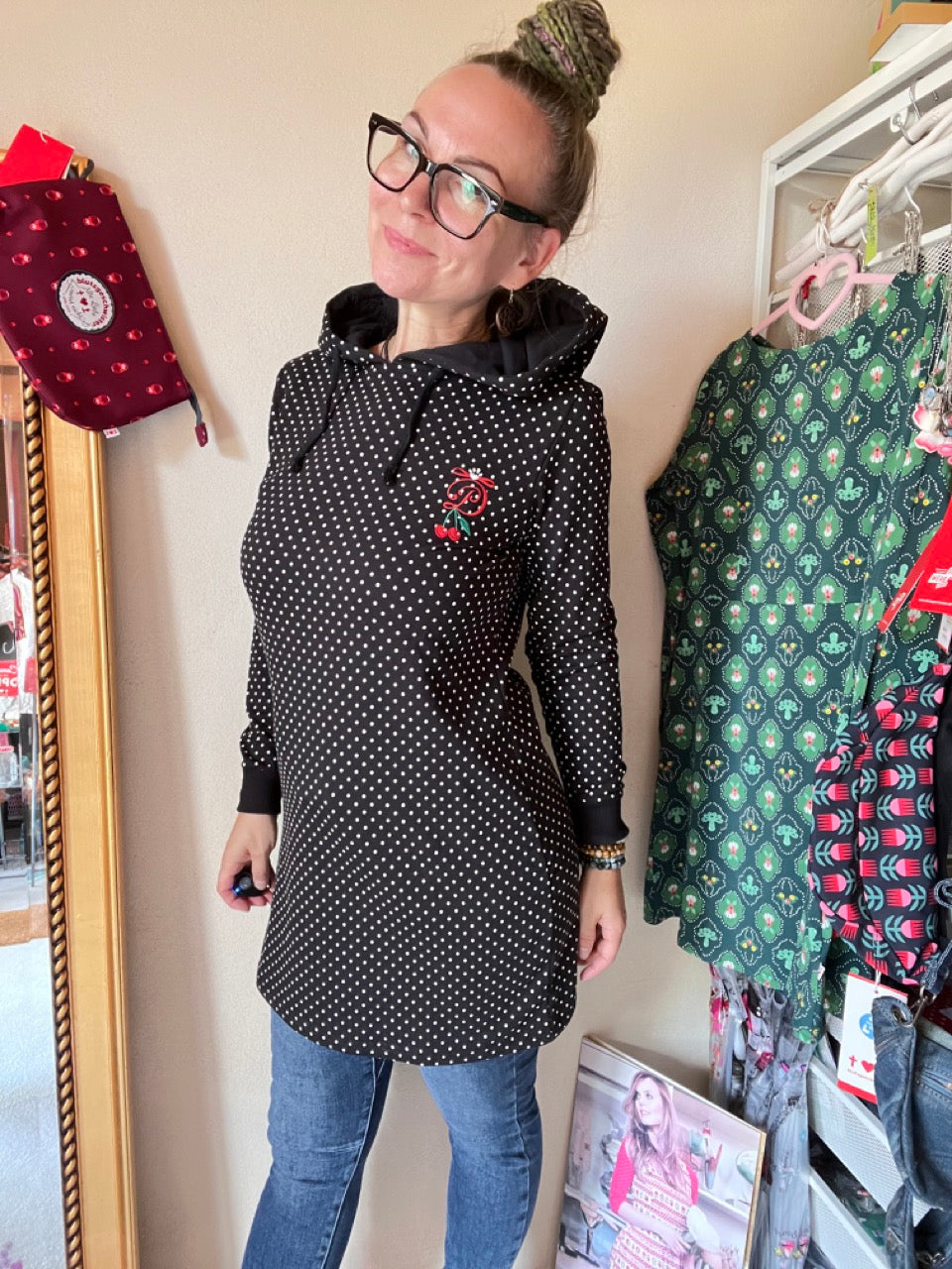 Sweat Kleid Dotties Schwarz