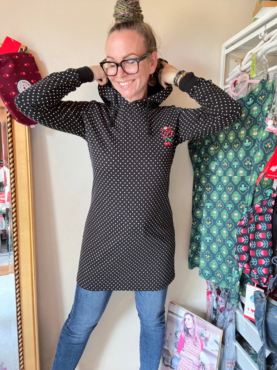 Sweat Kleid Dotties Schwarz