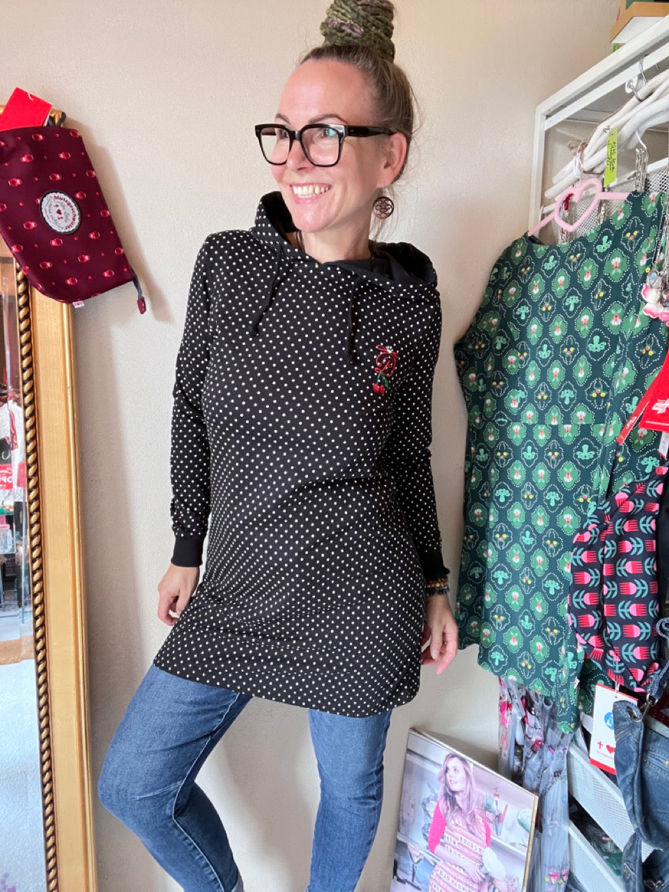 Sweat Kleid Dotties Schwarz
