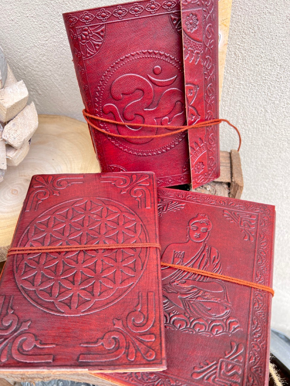 Notizbuch, Tagebuch mit Ledereinband - Blume des Lebens Symbol