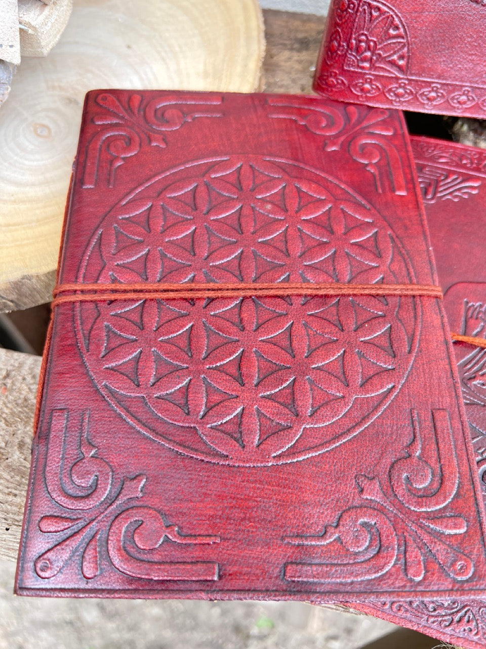 Notizbuch, Tagebuch mit Ledereinband - Blume des Lebens Symbol