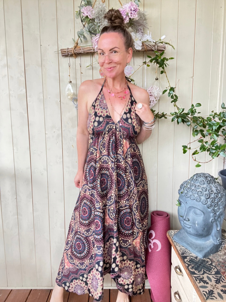 Kleid Mandala Schwarz Flieder