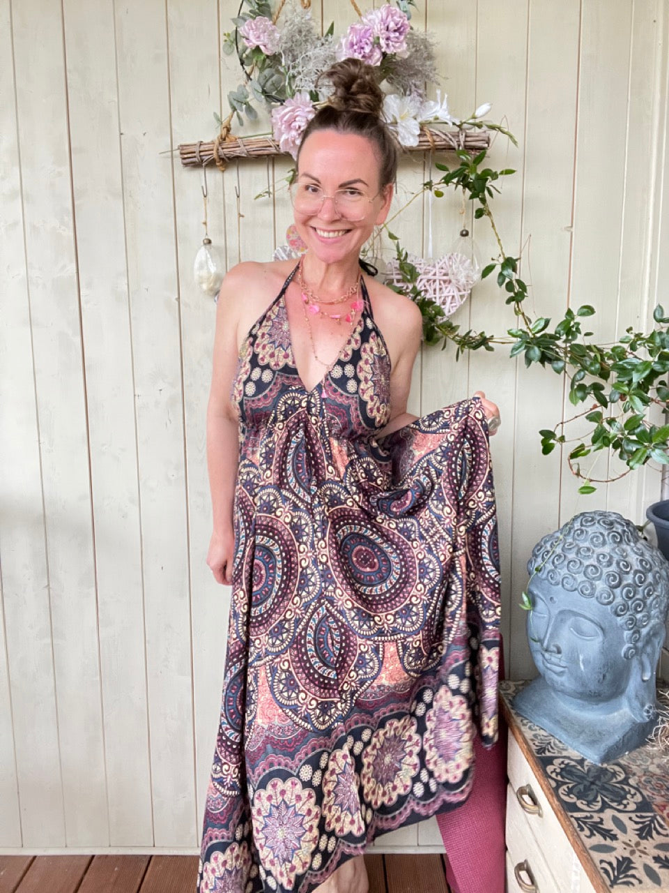 Kleid Mandala Schwarz Flieder