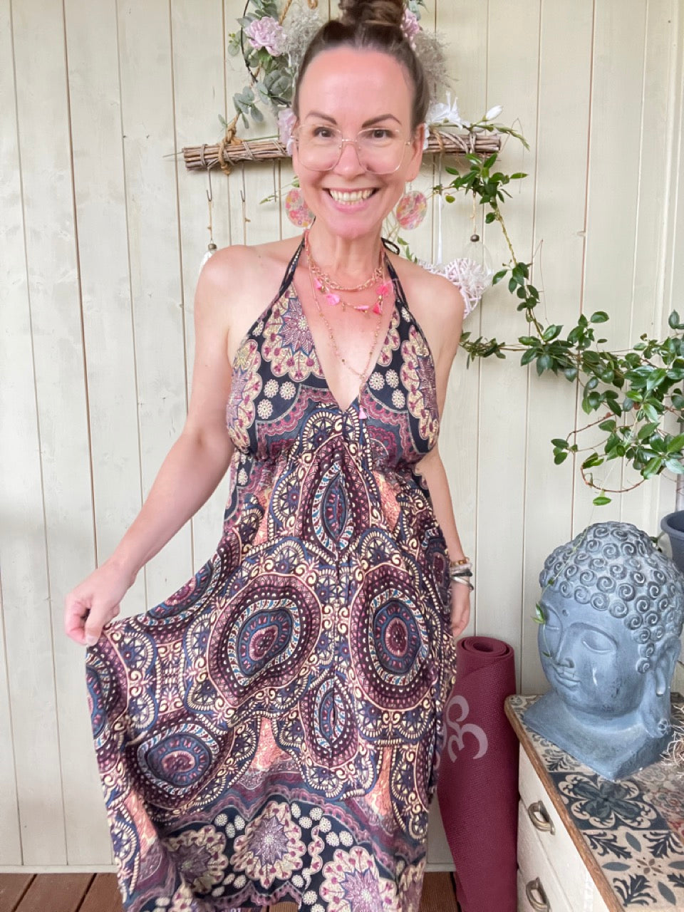 Kleid Mandala Schwarz Flieder