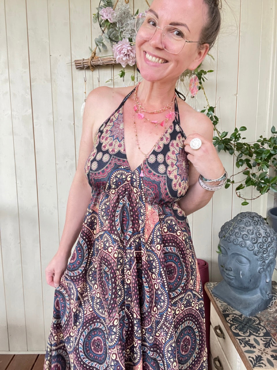Kleid Mandala Schwarz Flieder