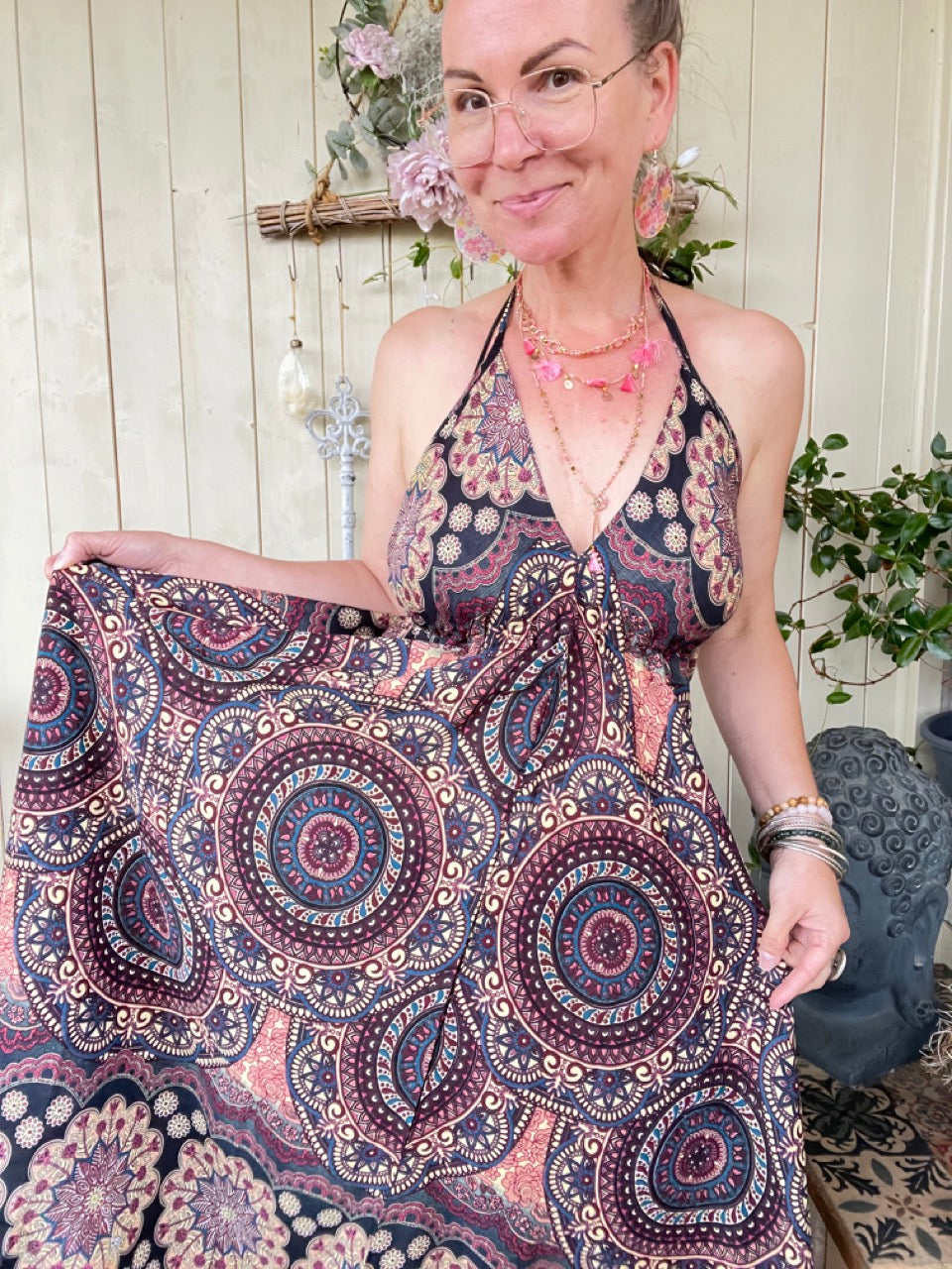 Kleid Mandala Schwarz Flieder
