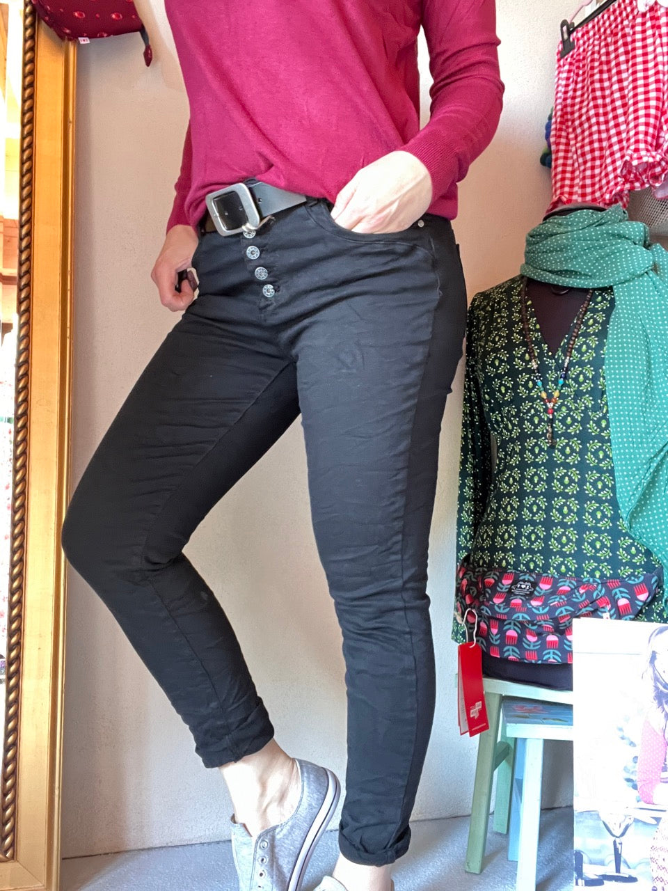 Hose Jeans Fünfknopf Schwarz
