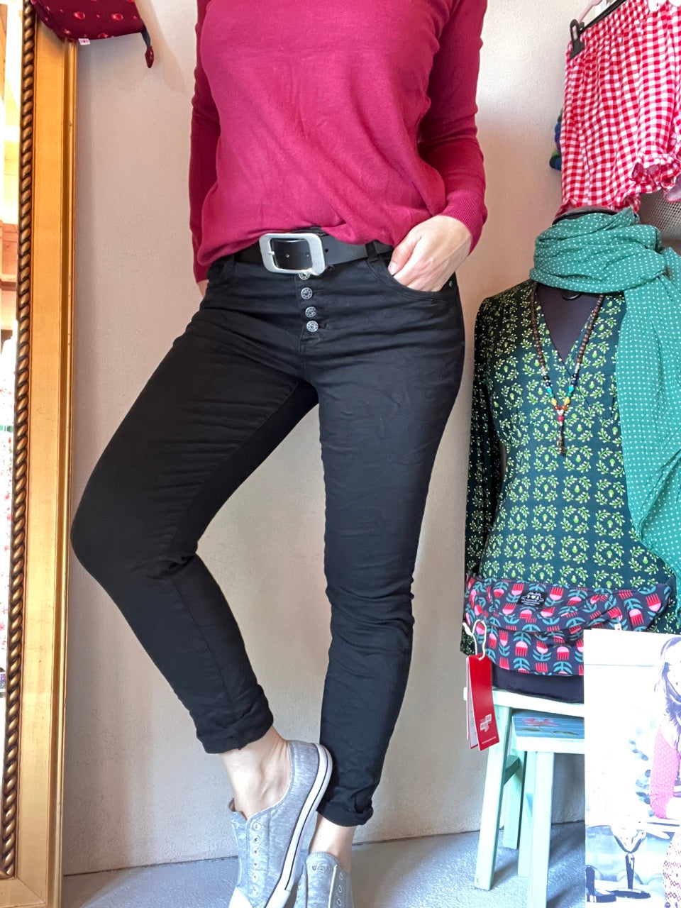 Hose Jeans Fünfknopf Schwarz