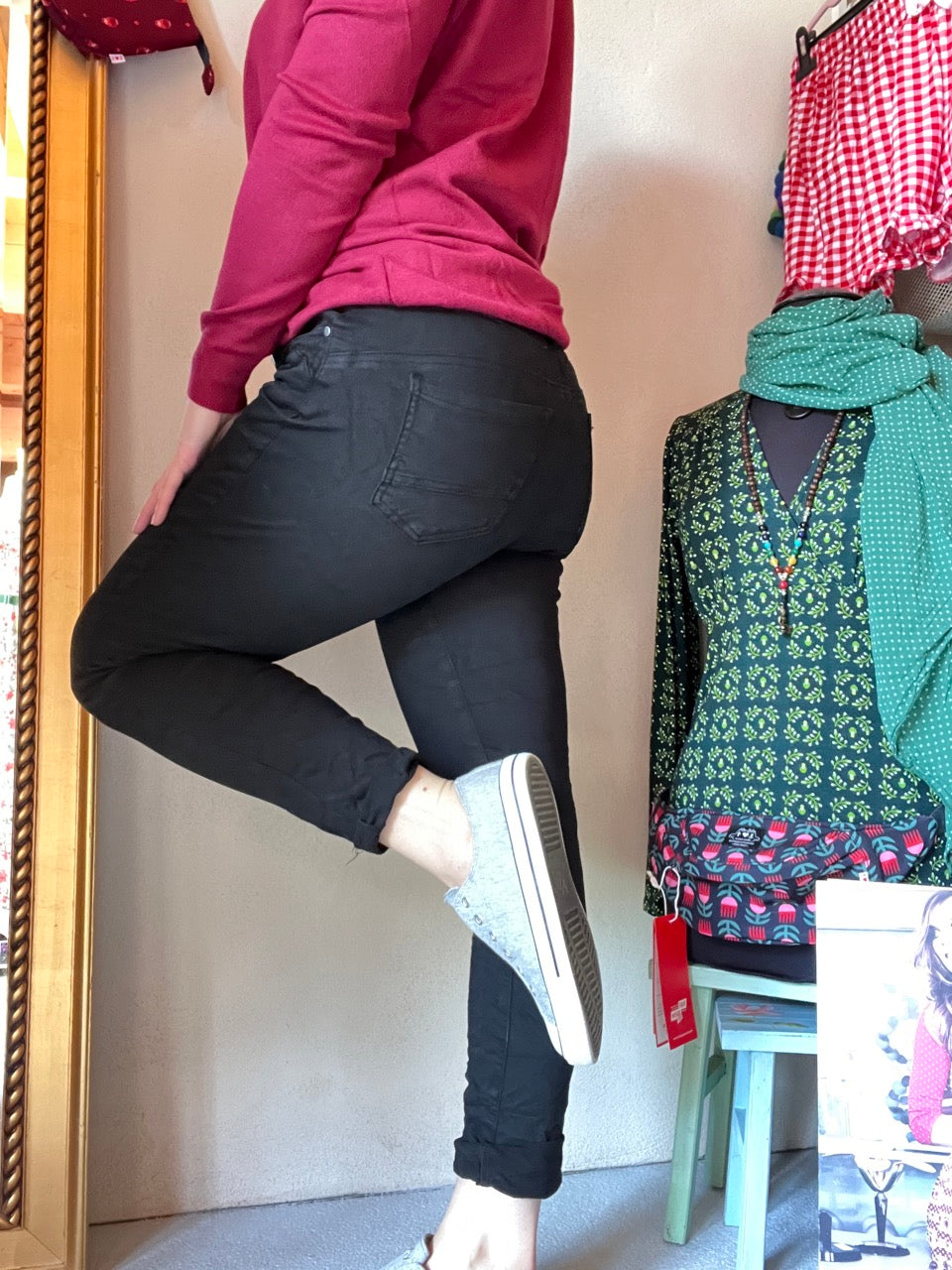 Hose Jeans Fünfknopf Schwarz