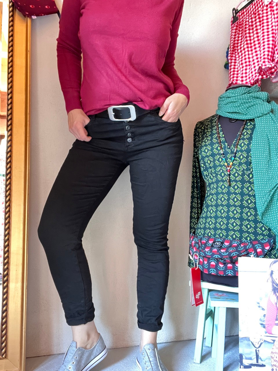 Hose Jeans Fünfknopf Schwarz