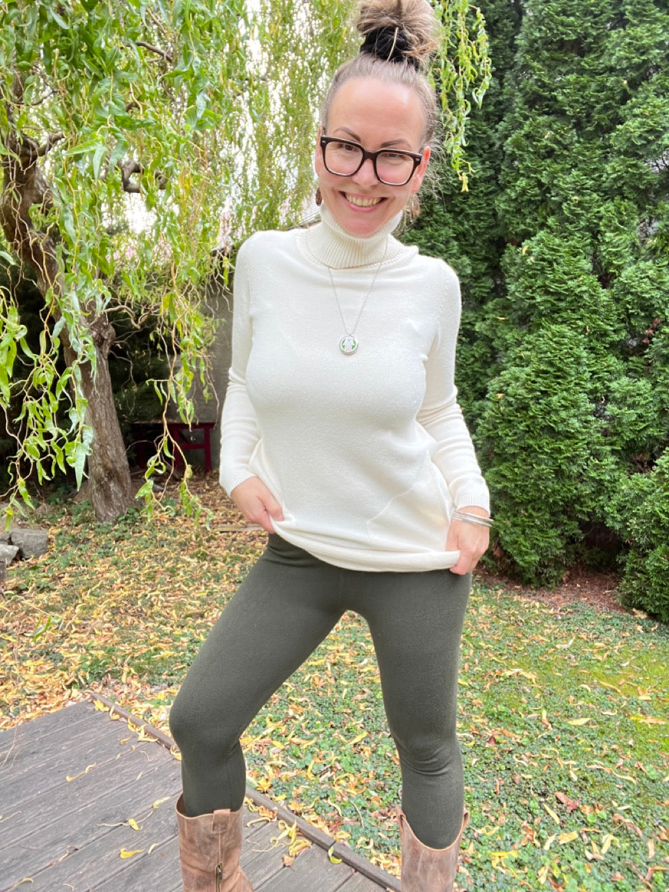 Strick Leggings Strickschick Olive Grün