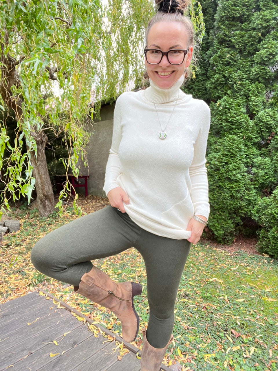 Strick Leggings Strickschick Olive Grün