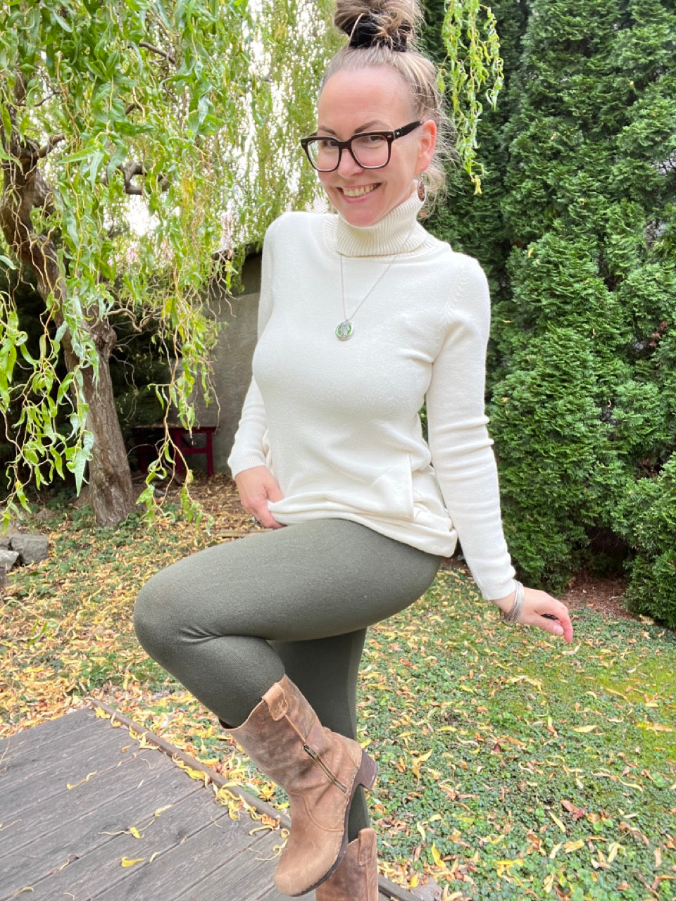 Strick Leggings Strickschick Olive Grün