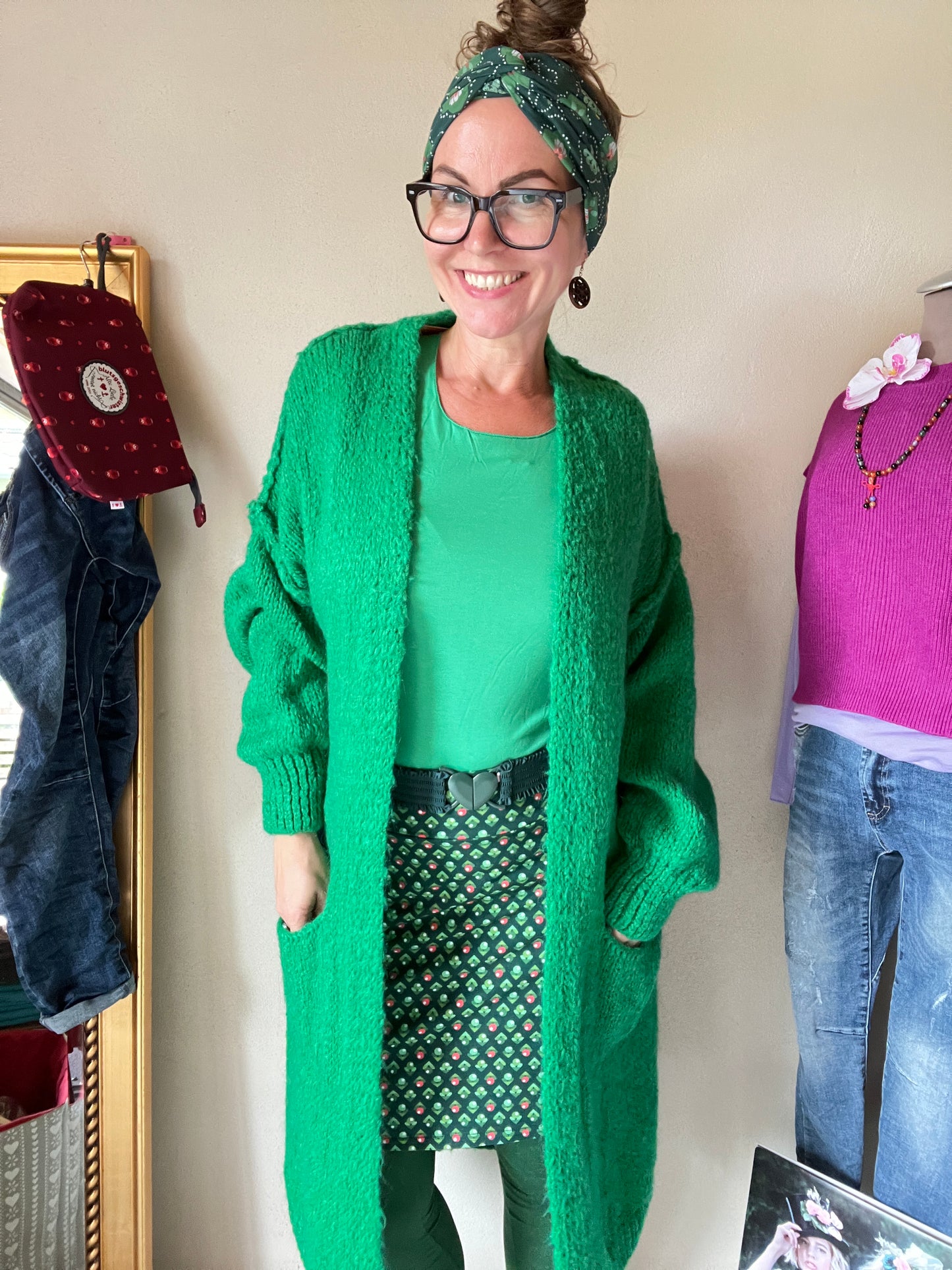 Strickmantel Frau Wolle Grün