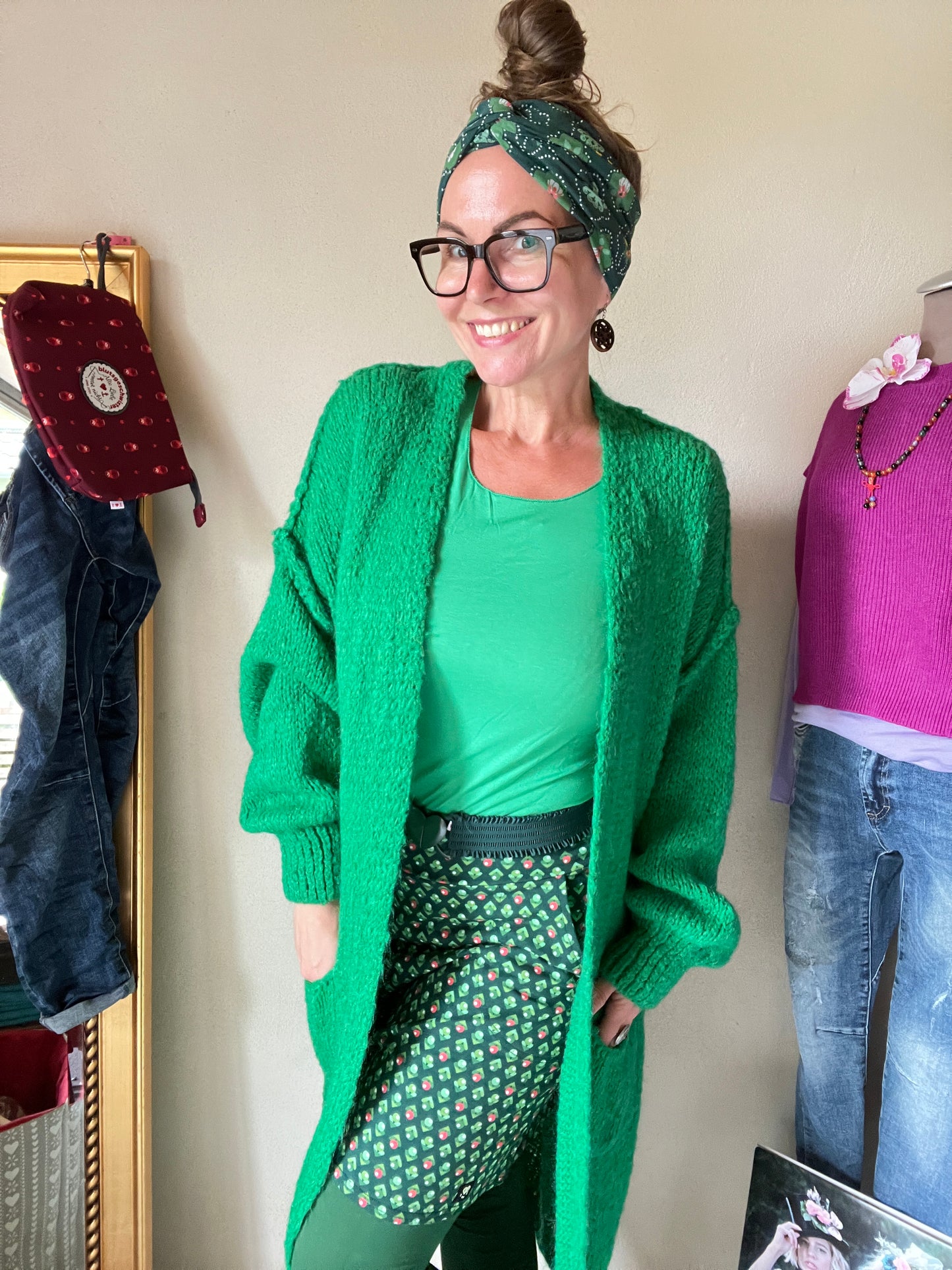 Strickmantel Frau Wolle Grün