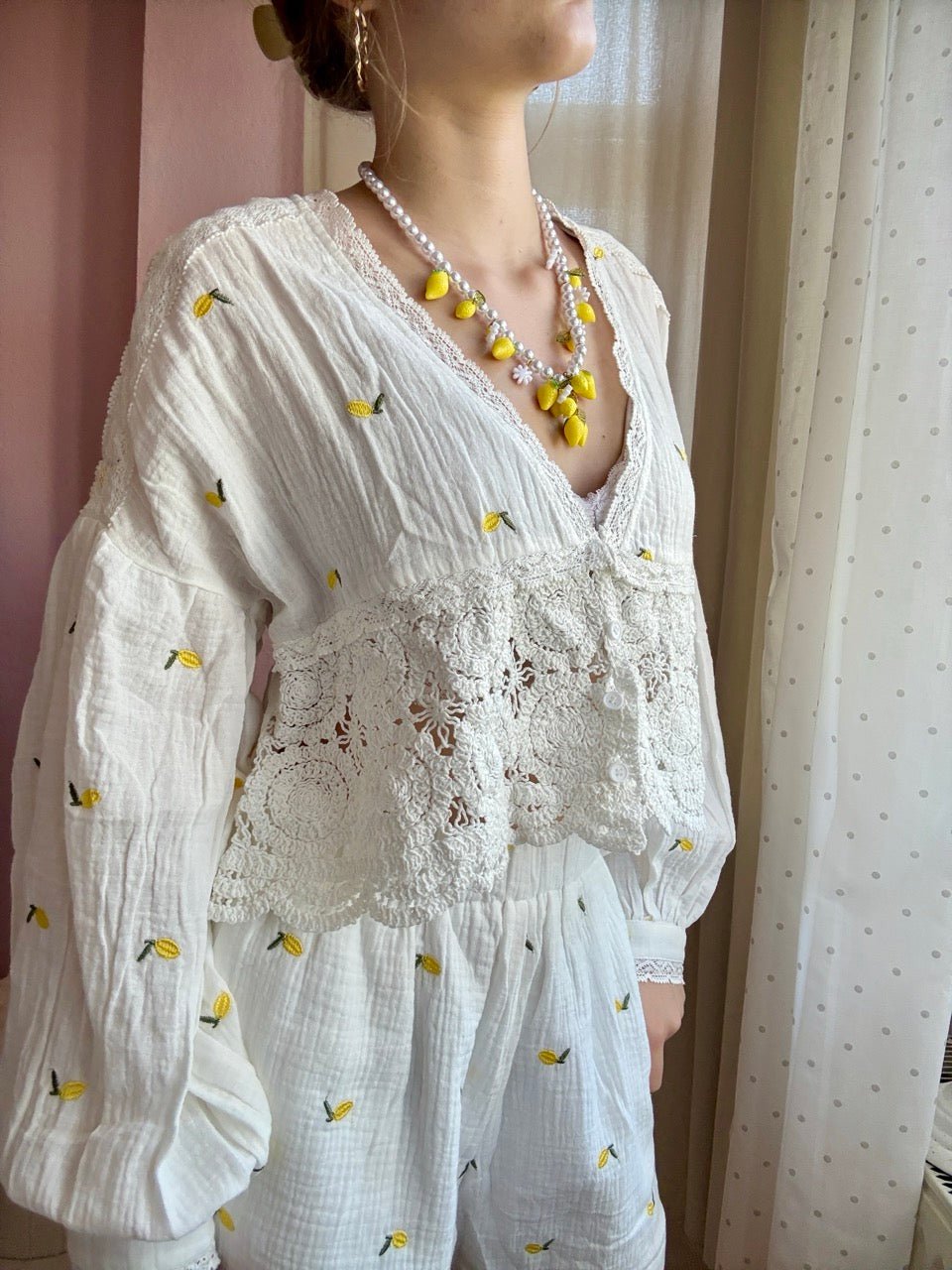 Bluse Cropped Citrus Weiß - FROLLEIN KÄTHE Shop