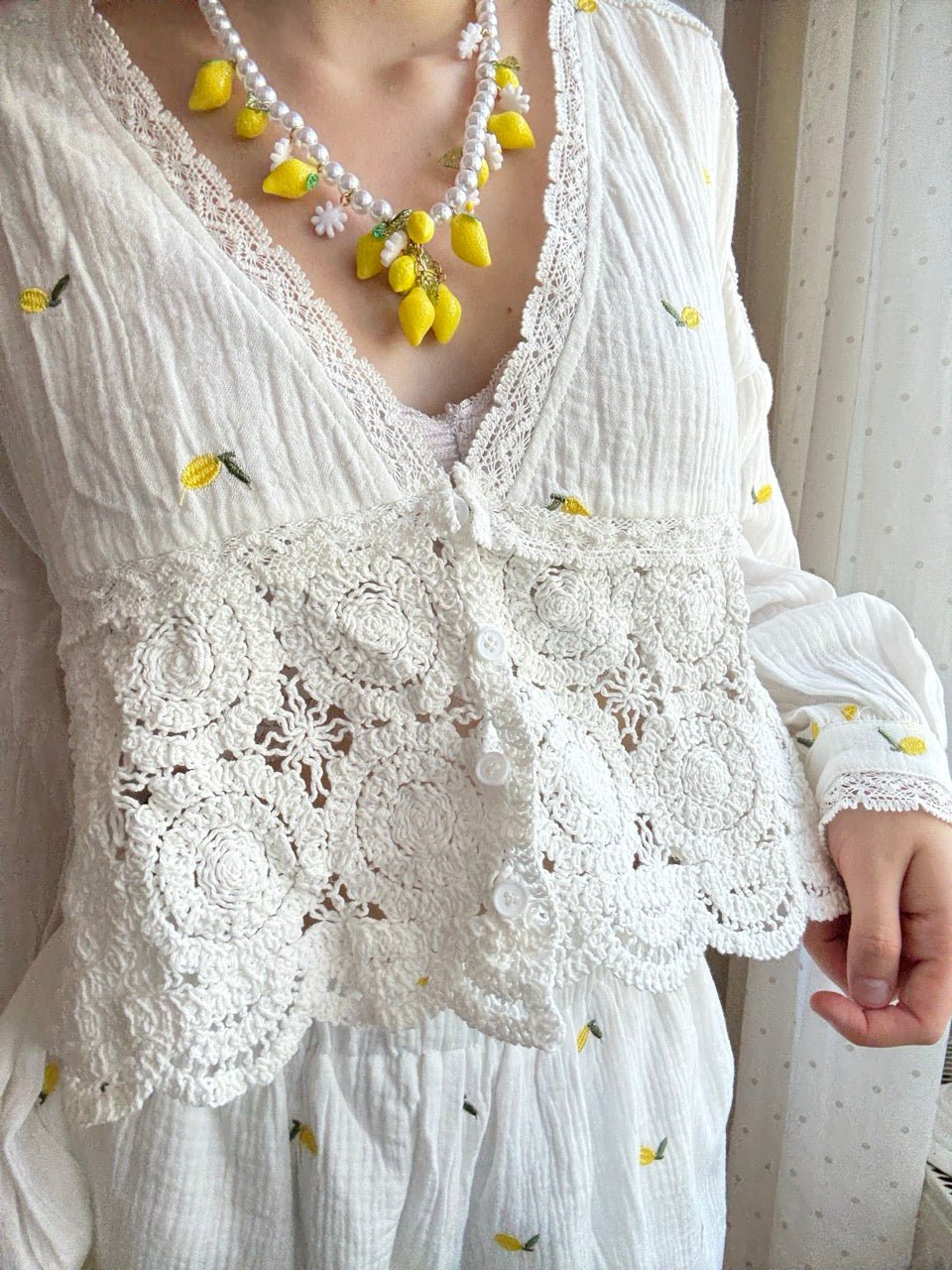 Bluse Cropped Citrus Weiß - FROLLEIN KÄTHE Shop