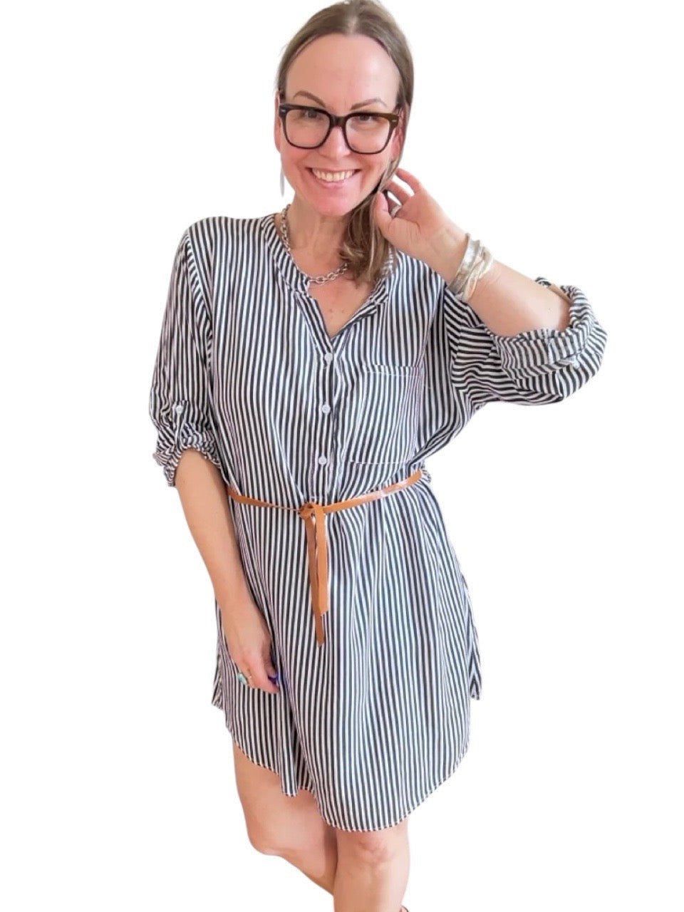 Blusen Kleid Martha Stripe Schwarz - FROLLEIN KÄTHE Shop