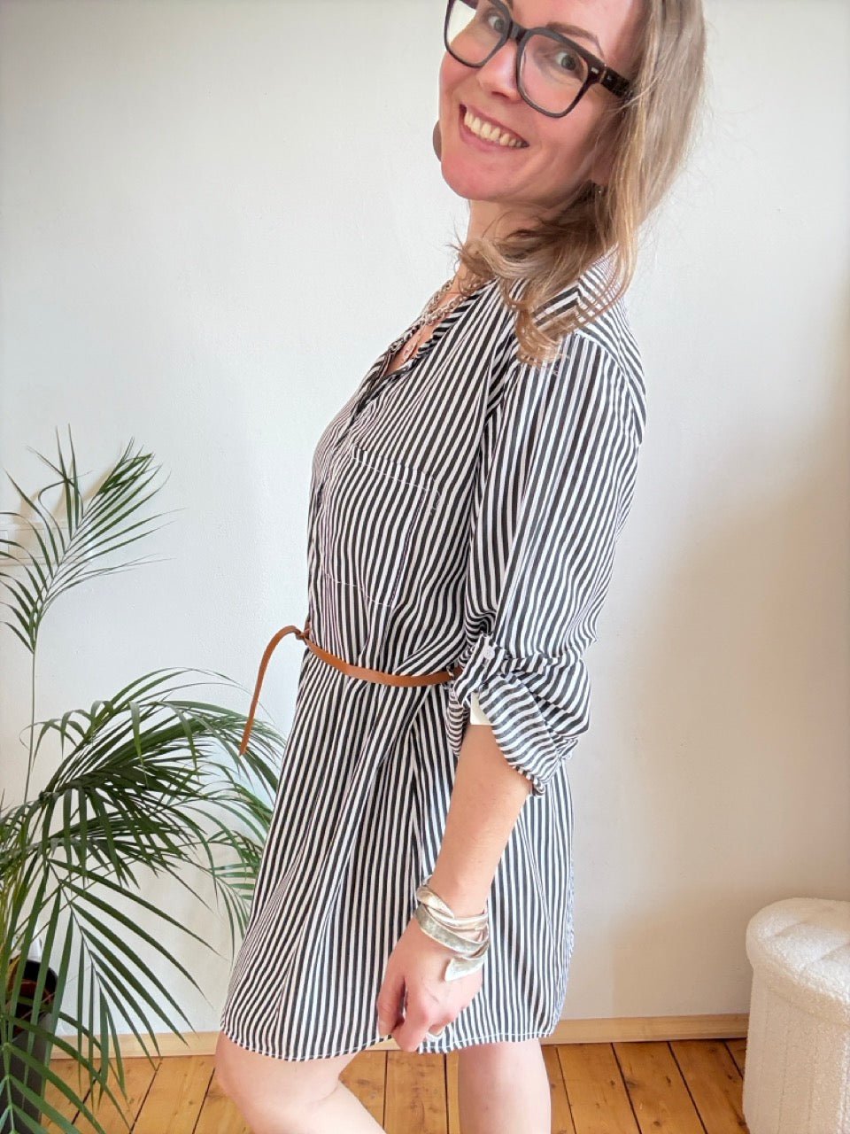 Blusen Kleid Martha Stripe Schwarz - FROLLEIN KÄTHE Shop