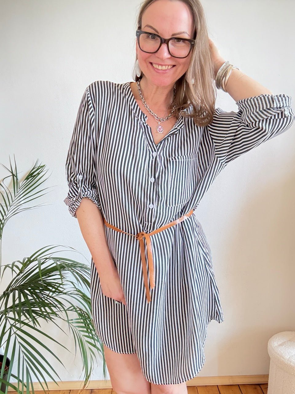 Blusen Kleid Martha Stripe Schwarz - FROLLEIN KÄTHE Shop