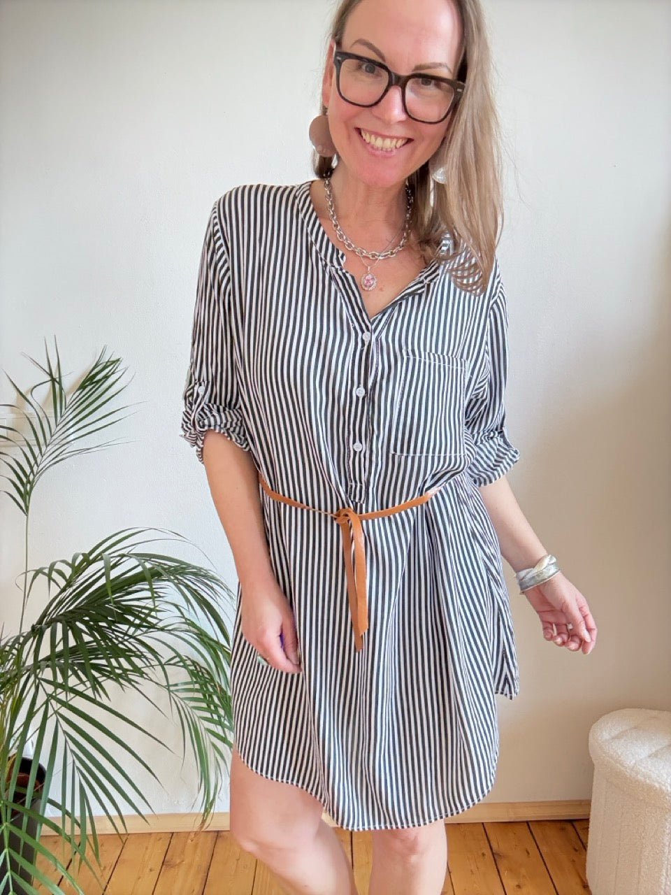 Blusen Kleid Martha Stripe Schwarz - FROLLEIN KÄTHE Shop