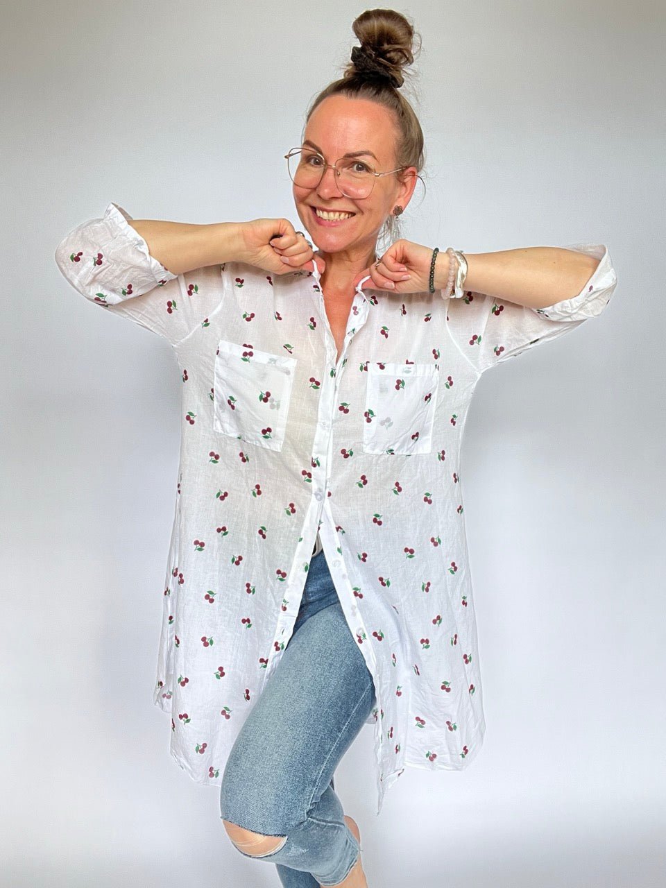 Hemd Bluse Cherry Weiß - FROLLEIN KÄTHE Shop