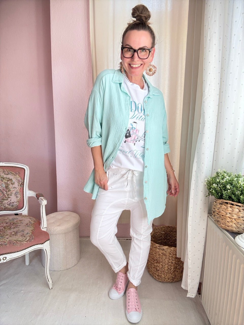 Hemd Bluse Musselin Aqua - FROLLEIN KÄTHE Shop